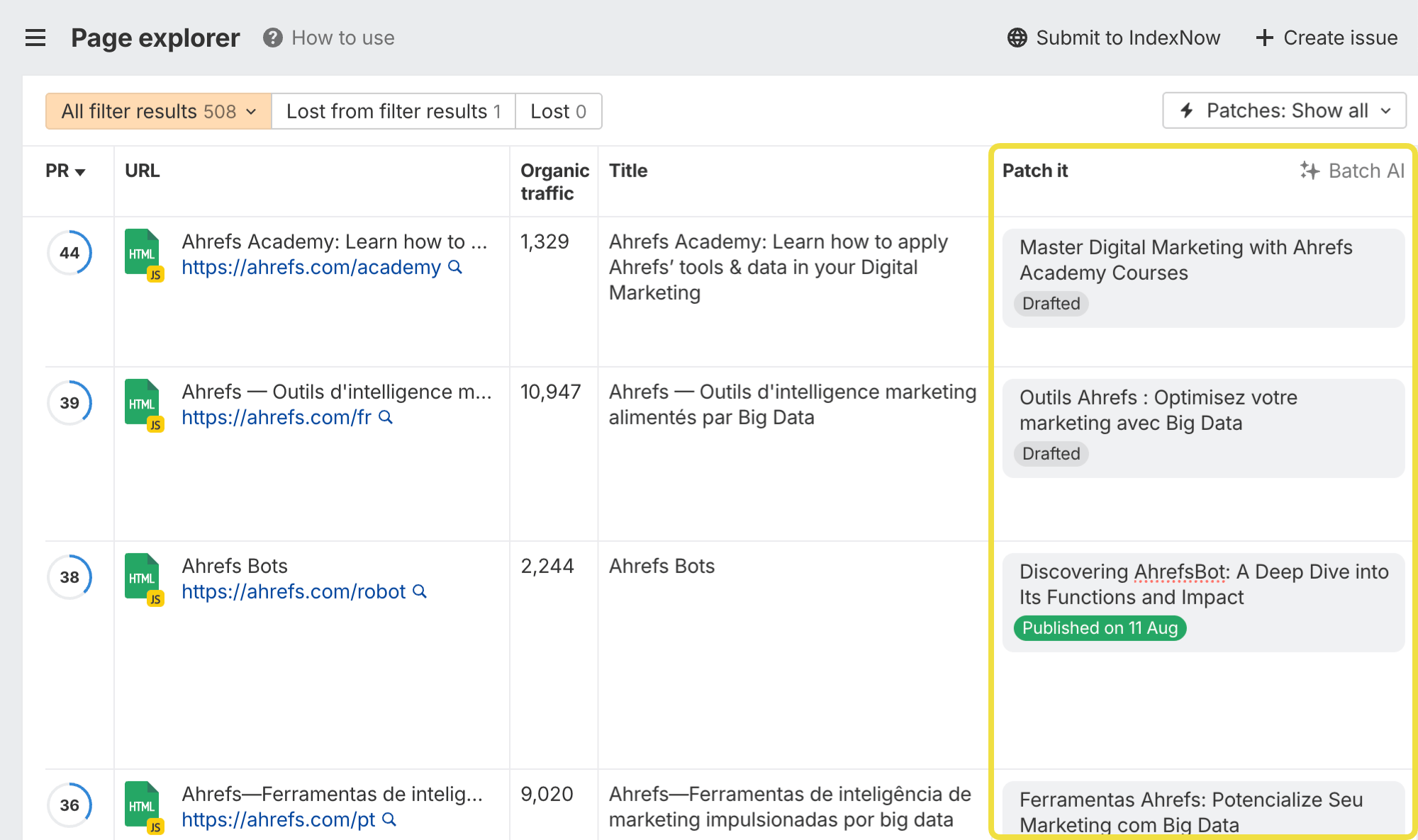 Page Explorer interface