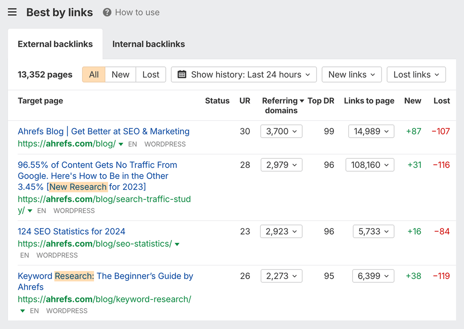 Screenshot showing unique content examples with best links