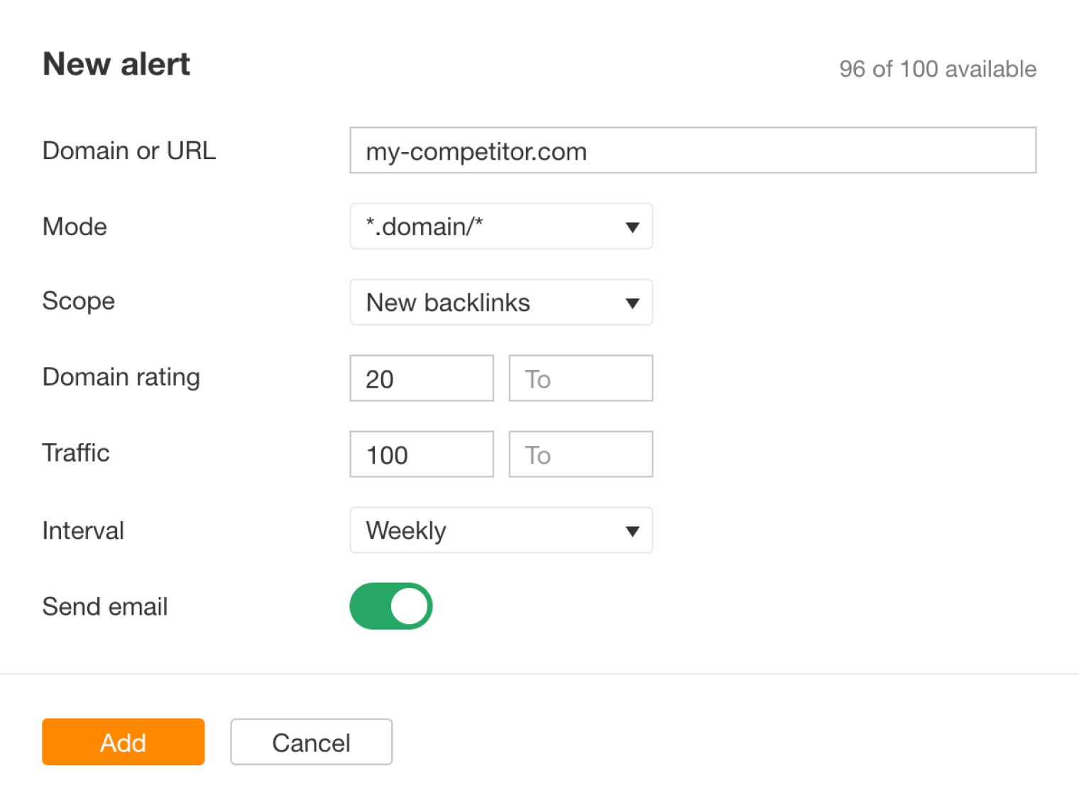 Screenshot of Ahrefs Alerts for monitoring competitor backlinks