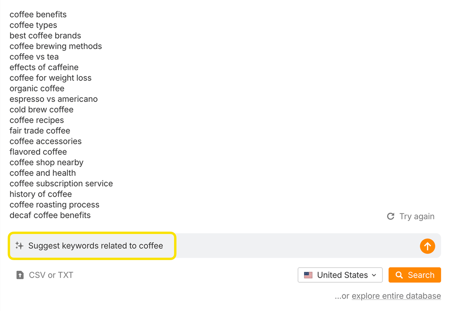 Ahrefs Keywords Explorer showing 20 extra AI-generated seed keywords